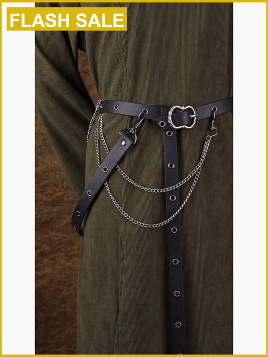 Faux Leather Medieval Chain Belt, Vintage Thin Belt for Dresses main image 4